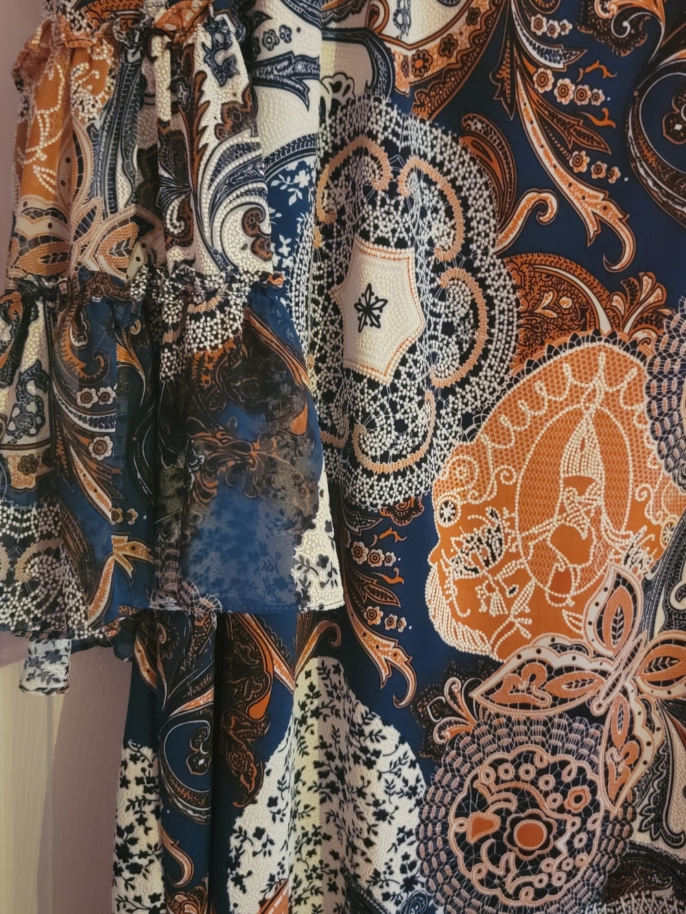 Glamour Navy and Orange Paisley Midi Dress